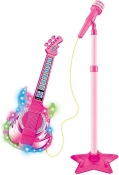 GUITARRA COM MICROFONE PEDESTAL INFANTIL ROCK ROSA - DM TOYS