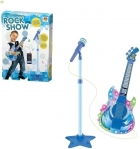 GUITARRA COM MICROFONE PEDESTAL INFAN ROCK AZUL - DM TOYS